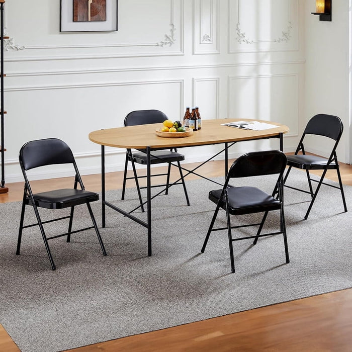 Bigleap 4-Pack Folding Chairs with Leather Padded Seat & Back – Portable Dining Chairs for Home, Office, Party, Camping, Black