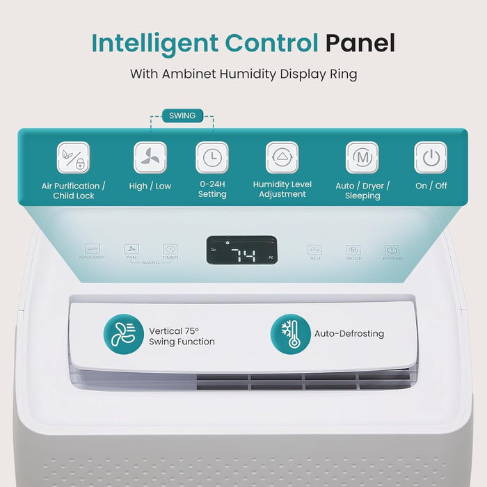 TINKLE WELL 50 Pint Dehumidifier with Auto Drain Hose, Quiet Moisture Control, Covers 4500 sq.ft, Portable for Basement Home, Bedroom, Bathroom