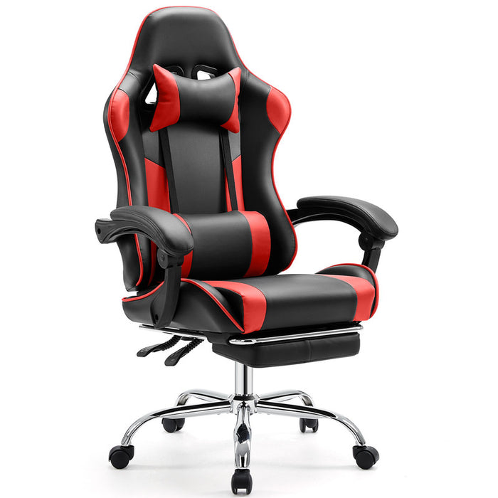 Simenmax Gaming Chair with Footrest, PU Leather High-Back Desk Chair, Adjustable Lumbar Support & Linkage Armrest, 275 lbs Capacity, Black Red