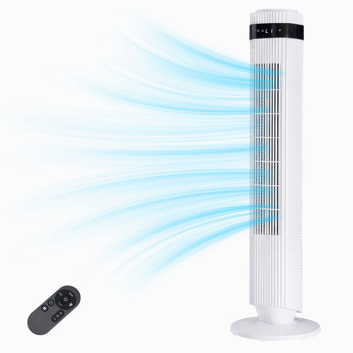 Ethovia 35-Inch Bladeless Tower Fan – Featuring LED Display & Remote Control, High-Speed DC Motor, 5 Speeds, 4 Modes, 64° Oscillation for Bedroom Office, White