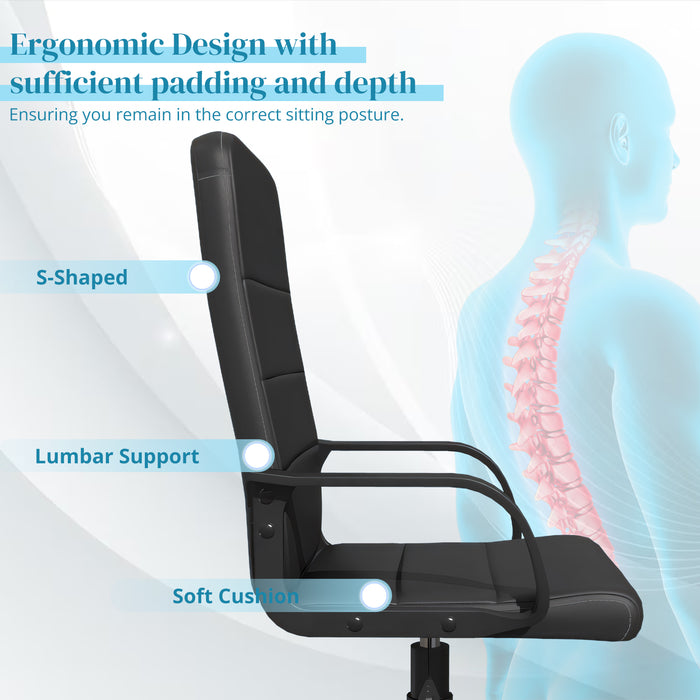 Computer Desk Chair, Adjustable Executive Leather Chair With Arms
