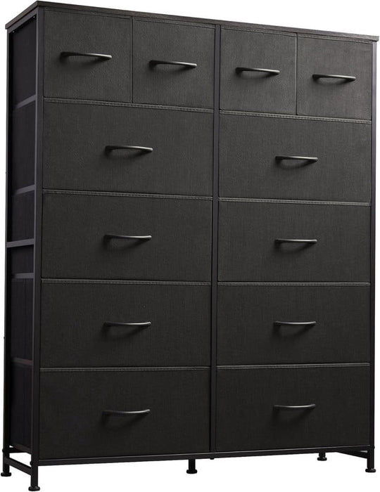 Simenmax 12-Drawer Tall Dresser for Bedroom, Black Fabric Dresser with Steel Frame & Wood Top, Space-Saving Chest for Closet, Living Room, Entryway