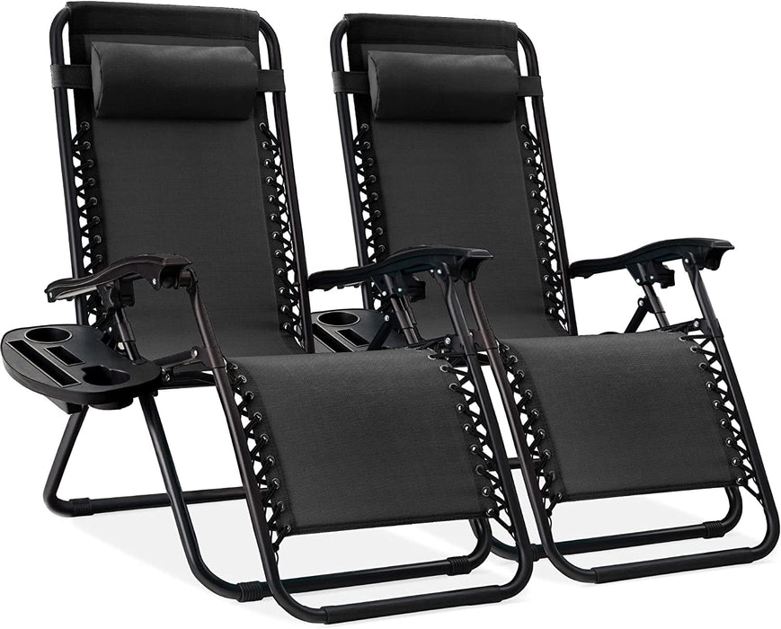 Betcozy Zero Gravity Chairs, 2 PCS Outdoor Patio Folding Lawn Chair, Reclining Lounger with Cup Holder Pillows for Camp, Poolside Backyard and Beach, Black