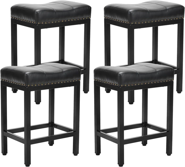 Blorly 24" Backless Bar Stools, Set of 4 Counter Height Bar Stools, Leather Saddle Counter Stool, Black