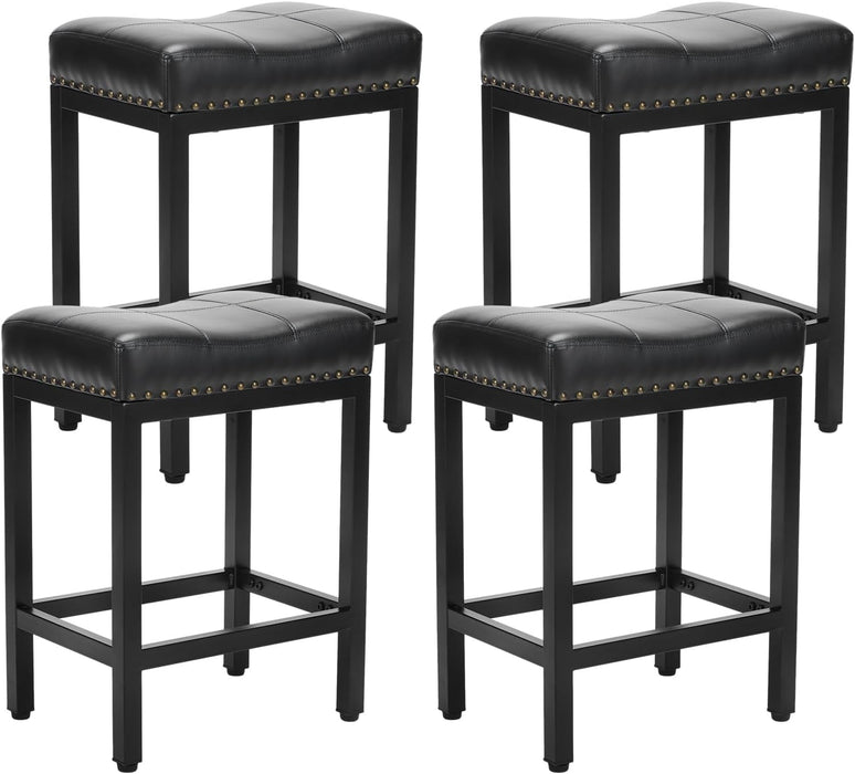 Blorly 24" Backless Bar Stools, Set of 4 Counter Height Bar Stools, Leather Saddle Counter Stool, Black