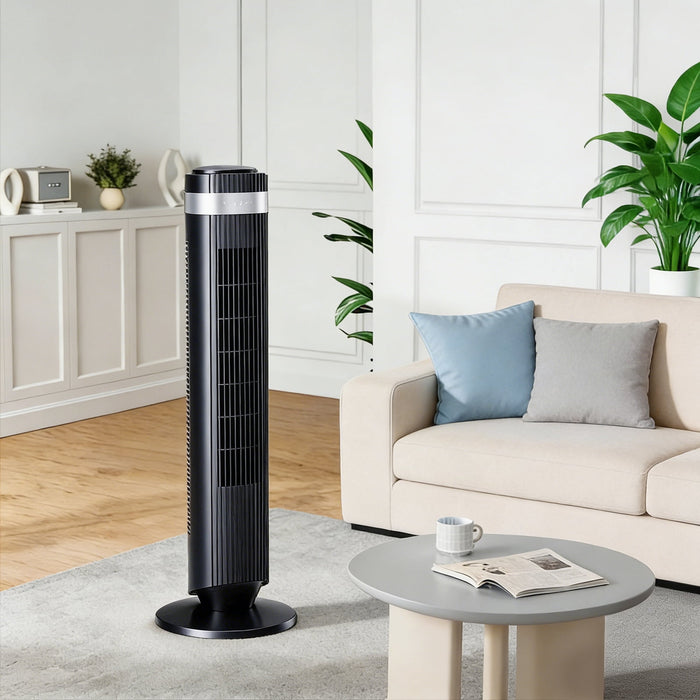 Betcozy Quiet Tower Fan for Bedroom, Oscillating Fan with Child Lock & Night Light, 28dB, 12H Timer and Remote, 5 Speeds Cooling Fan for Nursery and Home,Black