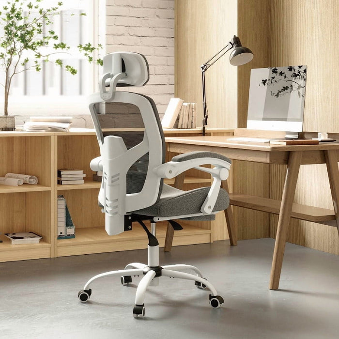 Nextay Ergonomic Mesh Office Chair with Footrest, High-Back Desk Chair with 135° Recline & Lumbar Support, Swivel Computer Chair for Home & Gaming, Gray