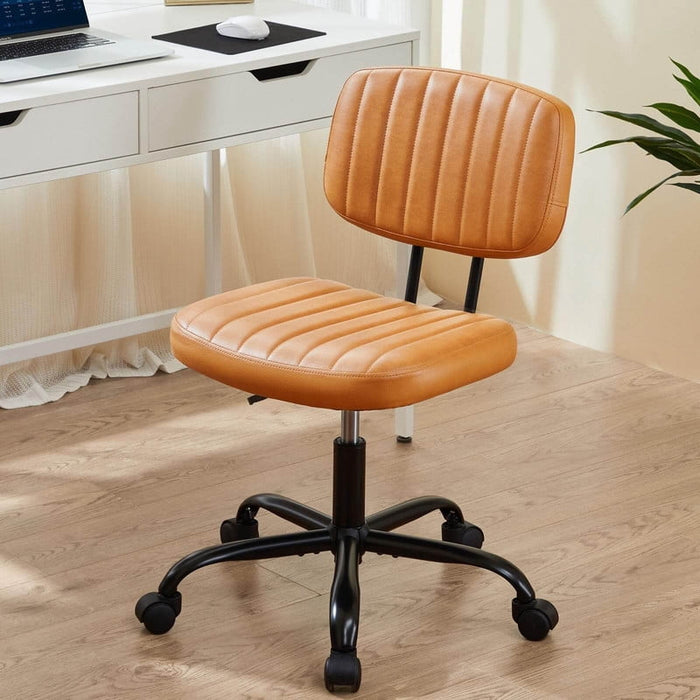 Nextay Armless Office Chair â€?Ergonomic PU Leather Drafting Chair, Height Adjustable Swivel Rolling Task Chair for Vanity, Bedroom, Study, Living Room, Brown