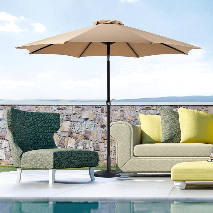 Ethovia 9FT Patio Umbrella, Waterproof with 8 Sturdy Ribs, Tilt & Crank Button – Perfect for Poolside, Terrace, Khaki