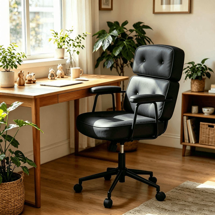 Taoset Luxury Executive Office Chair, Ergonomic High-Back Desk Chair with Double-Layered Lumbar Support, Adjustable PU Leather Computer Chair with Padded Armrests for Home Office, Conference, 300 lbs, Black