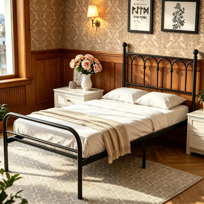 Twin Size Metal Platform Bed Frame, Heavy Duty Bed Frame with Headboard, Under Bed Storage Space, Sturdy & Durable, No Box Spring Needed, Black