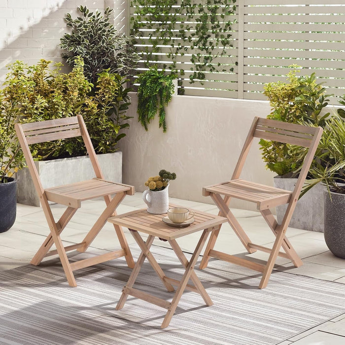 Blorly Patio Furniture Set, 3 Piece Acacia Wood Bistro Table and Chairs Set of 2 Outdoor Bistro Patio Set Folding Patio Chairs and Square Table for Balcony, Porch, Garden
