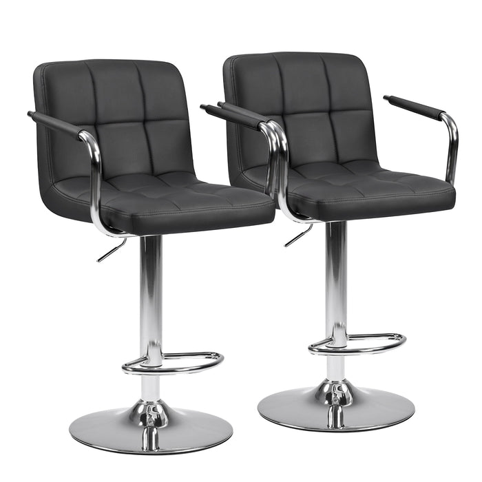 Taoset Swivel Bar Stools Set of 2, Heavy‑Duty Quilted PU Leather Counter Height Barstools with Armrests & Back, Black