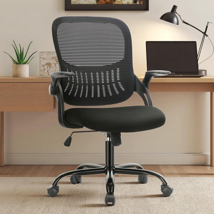 Bigleap Ergonomic Mesh Office Chair with Flip-Up Arms, 250lbs Capacity Mid-Back Desk Chair for Small Spaces,Black