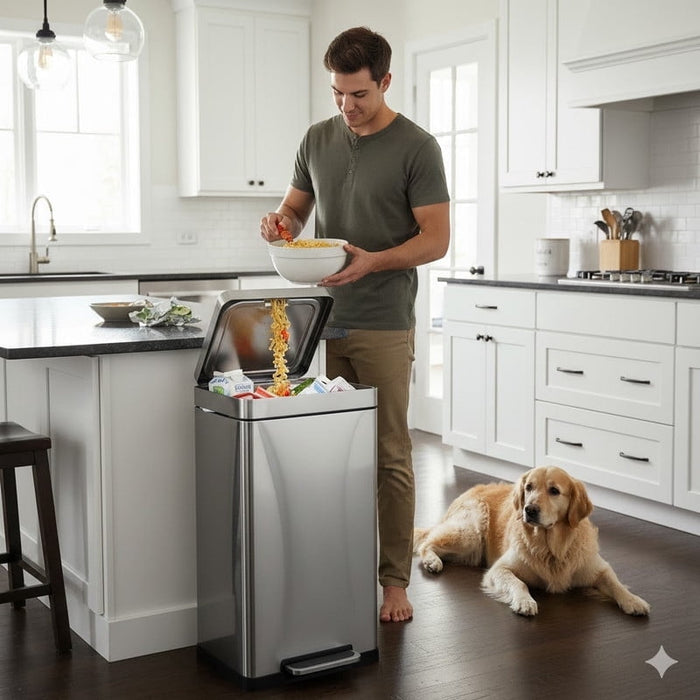 Betcozy Kitchen Trash Can, 21.2 Gallon Garbage Can, 80 Liter Large Capacity Trash Can with Soft-Close Foot Pedal, Stainless Steel