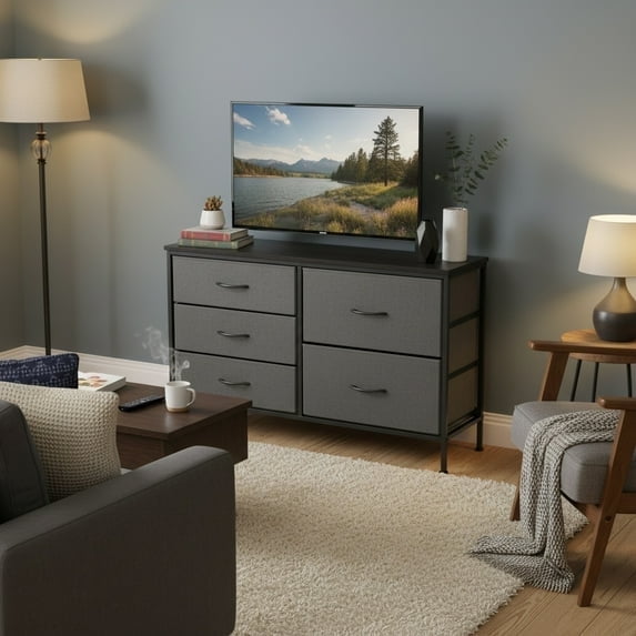 Betcozy 5-Drawer Storage Dresser, TV Stand with Storage, Organize Cabinet for Living room, Entry Way, Office,Gray