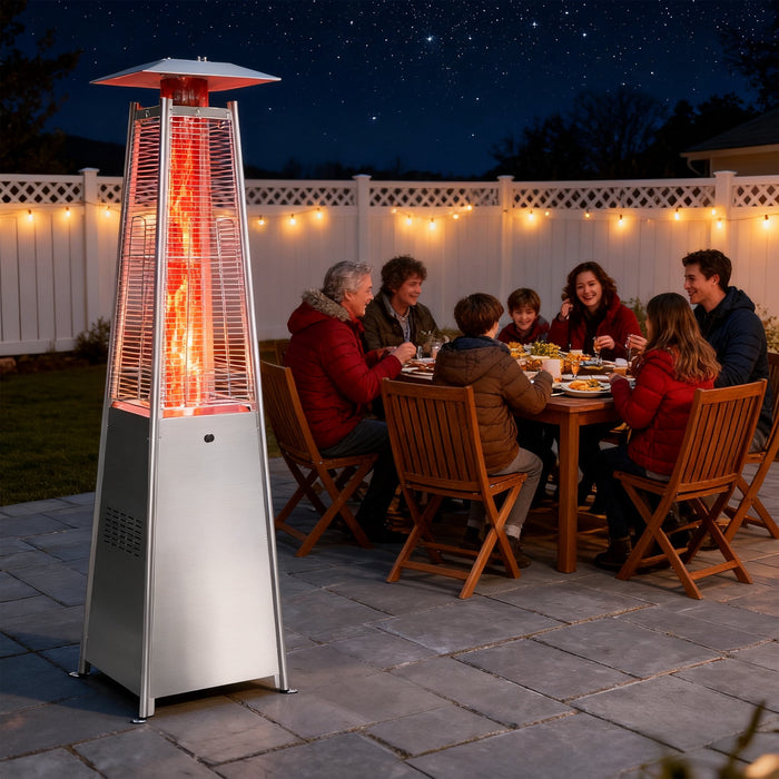 Betcozy Pyramid Patio Heater, 42000 BTU Outdoor Patio Heater, 7.5 feet LED Standing Heater with Cover and Wheels, Gray