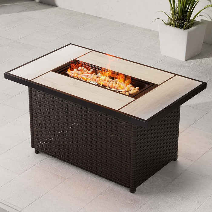 Blorly Propane Fire Pit Table with Cover/Lid for Patio, 43 inch 50,000 BTU, All-weather Resin Wicker/Rectangle