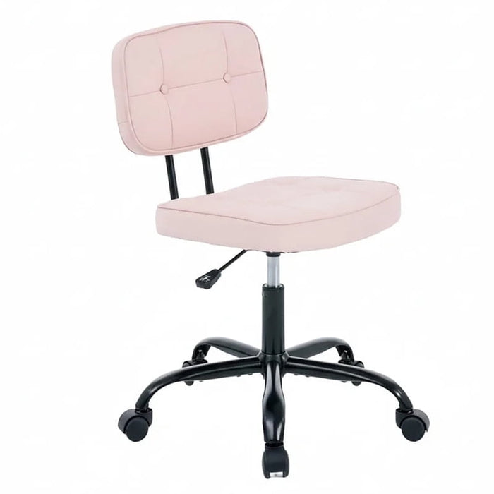 Nextay Armless Office Chair â€?Ergonomic PU Leather Drafting Chair, Height Adjustable Swivel Rolling Task Chair for Vanity, Bedroom, Study, Living Room, Pink