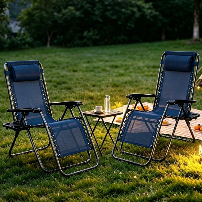 Betcozy Zero Gravity Chairs Set of 2, Folding Outdoor Lounge Chair Recliner with Cup Holder Tray and Adjustable Pillow, 330lbs Capacity Patio Chairs for Backyard Poolside,(Blue)