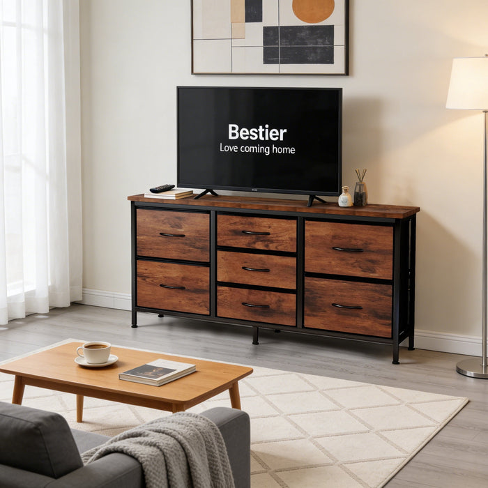 Blorly 7 Drawers Dresser, Storage Dresser Organizer with Drawers, Chest of Drawers, TV Stand Dresser with Metal Frame and Wood Tabletop for Bedroom, Guest Room, Closet, Entryway, Nursery, Rust