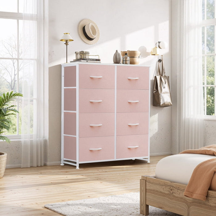 Blorly 8 Drawers Dresser, Storage Dresser Organizer with Drawers, Chest of Drawers, Dresser with Metal Frame and Wood Tabletop for Bedroom, Guest Room, Closet, Entryway, Nursery, Pink