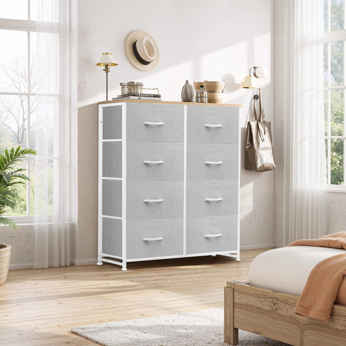 Blorly 8 Drawers Dresser, Storage Dresser Organizer with Drawers, Chest of Drawers, Dresser with Metal Frame and Wood Tabletop for Bedroom, Guest Room, Closet, Entryway, Nursery, Light Gray