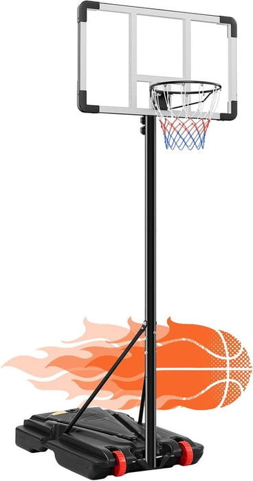 Simenmax Portable Basketball Hoop, Adjustable Height 5.08¨C8.53 FT, Outdoor Sturdy System with Shatterproof Backboard, Absorbing Rim for Backyard, Driveway, or Street Courts,White