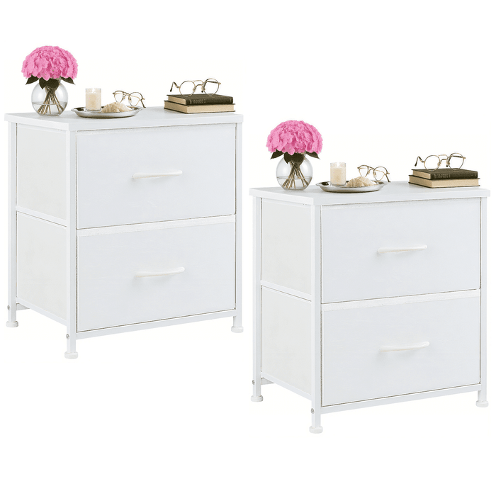 Taoset 2-Drawer Nightstand 2 Pack, Steel Frame with Adjustable Feet, Mini Dresser for Bedroom, Closet, Entryway, College Dorm, White
