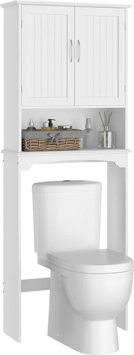 Simenmax Over the Toilet Storage Cabinet, Bathroom Space Saver with Double Doors & Adjustable Shelf, Freestanding Toilet Rack for Small Bathroom,White