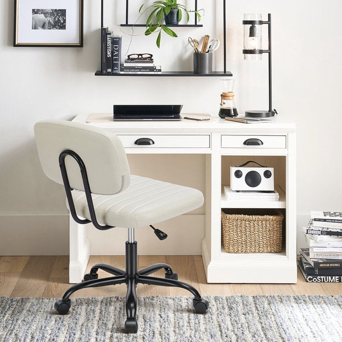 Desk Chair, Armless Activity Chair with Wheels, Comfy Low Back Swivel Task Chair, Beige