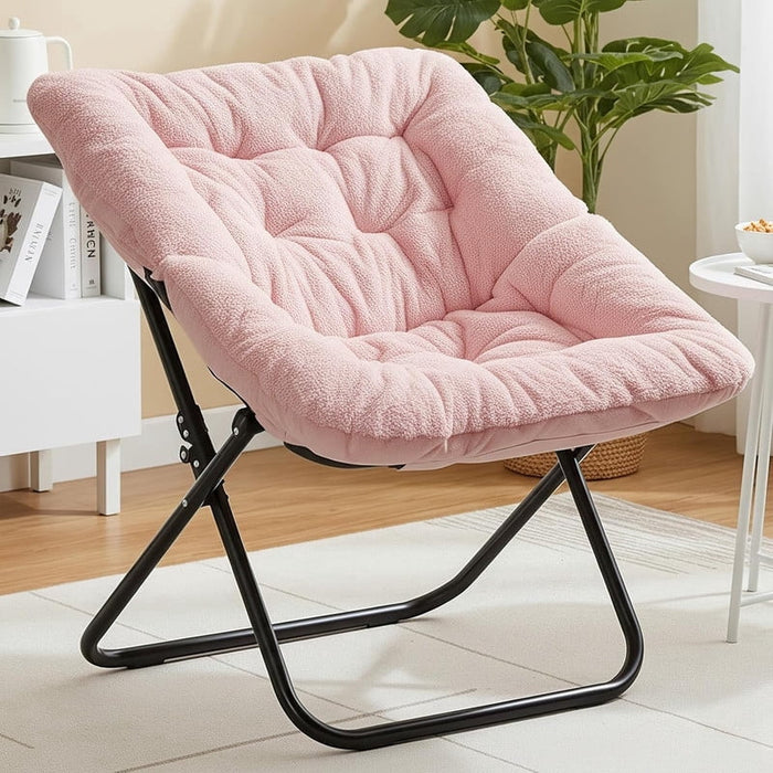 Simenmax Foldable Faux Fur Lounge Chair – 450 lbs Capacity, Soft Comfy Couch for Bedroom, Dorm, Living Room, Pink