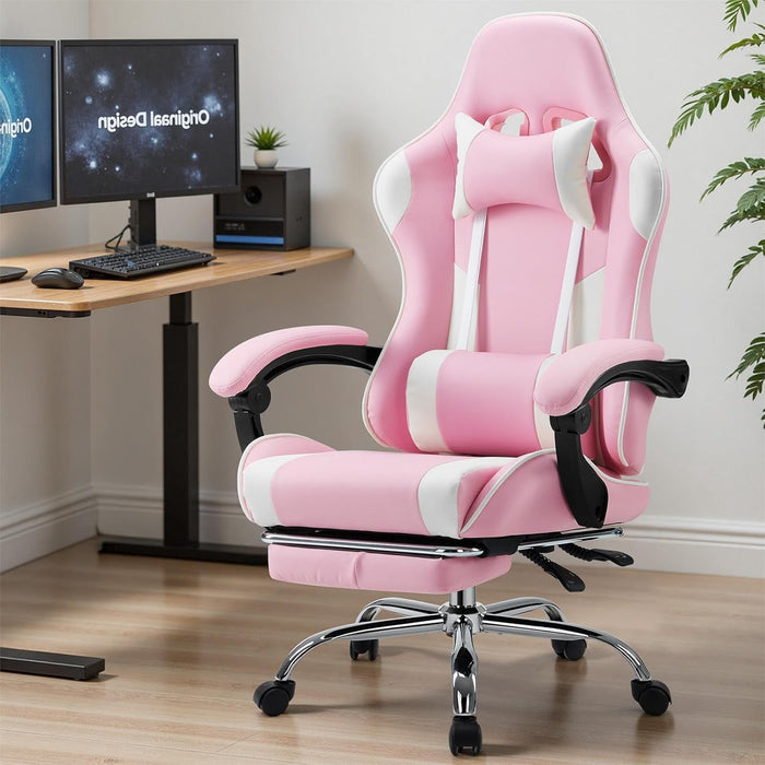 Betcozy Gaming Chair, Ergonomic Computer Chair with Footrest, Lumbar Support, Headrest, Comfy Seating with thicken cushion, Pink
