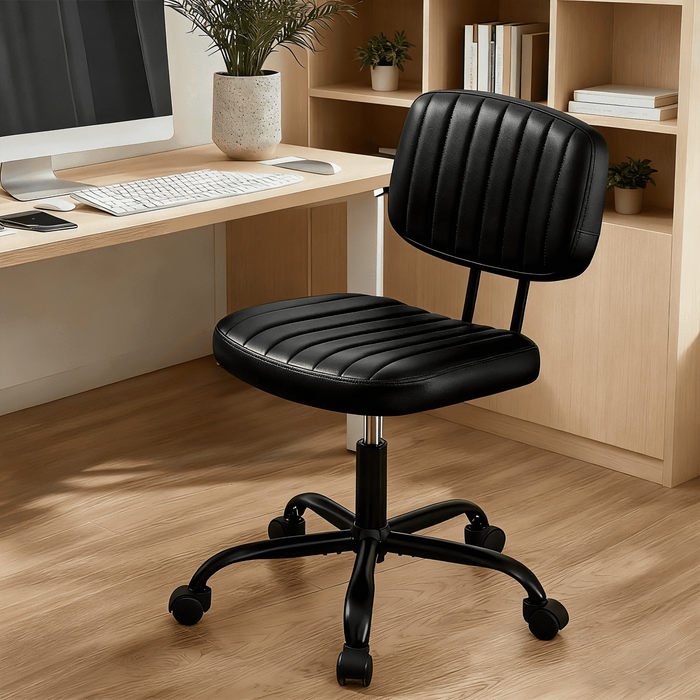 Taoset PU Leather Office Chair with Thick Cushion - Height Adjustable & 360掳 Swivel for Home Office, Salon & Dressing Room, Black