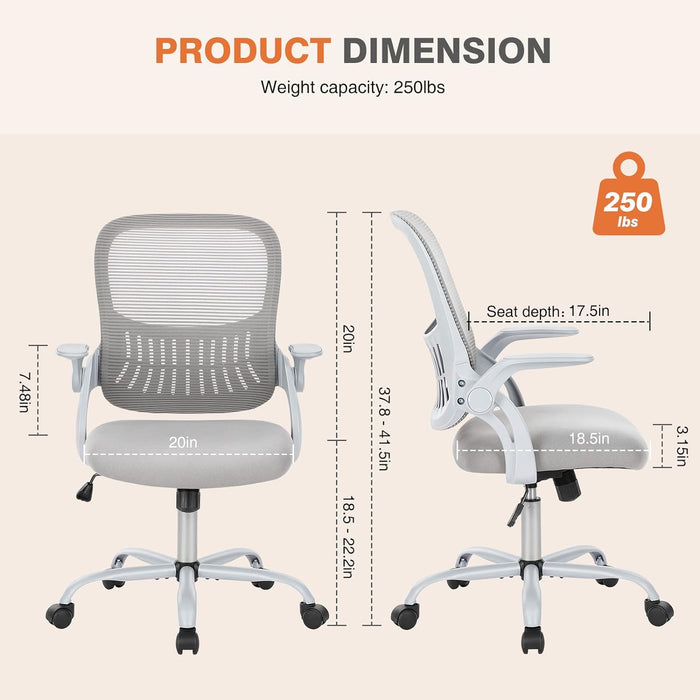 Beddle Office Chair with Lumbar Support, Ergonomic Mesh Mid-Back Swivel Desk Chair, Comfortable Task Chair for Home Office