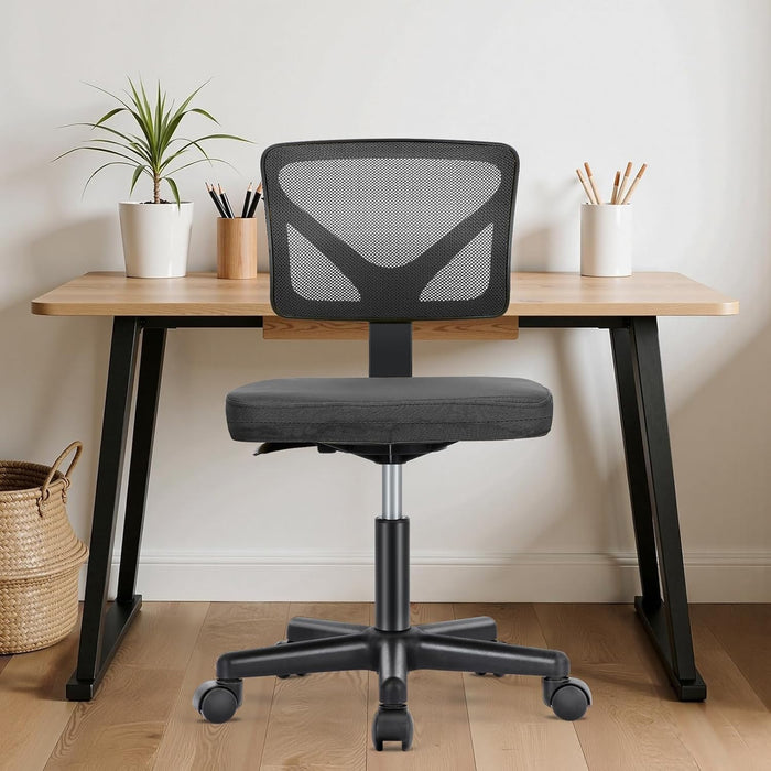Beddle Armless Office Chairwith Lumbar Support, Low-Back Ergonomic Swivel Mesh Desk Chair, Comfortable Seat for Home Office or Study