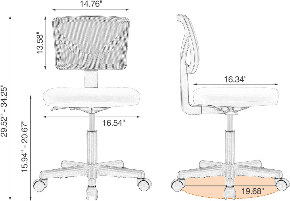 Beddle Armless Office Chairwith Lumbar Support, Low-Back Ergonomic Swivel Mesh Desk Chair, Comfortable Seat for Home Office or Study