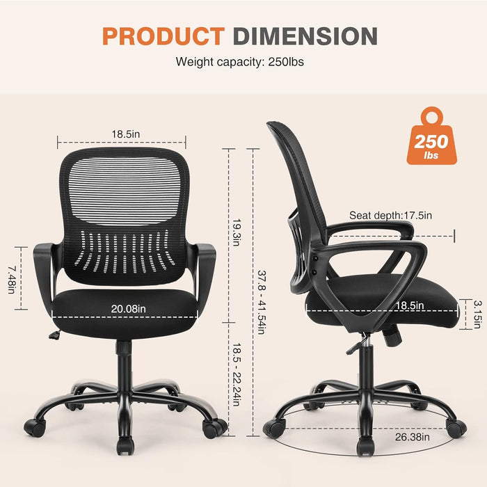 Beddle Office Chair with Lumbar Support, Ergonomic Mesh Mid-Back Swivel Desk Chair, Comfortable Task Chair for Home Office
