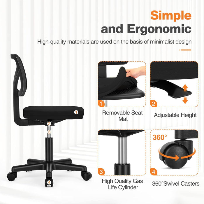 Beddle Armless Office Chairwith Lumbar Support, Low-Back Ergonomic Swivel Mesh Desk Chair, Comfortable Seat for Home Office or Study