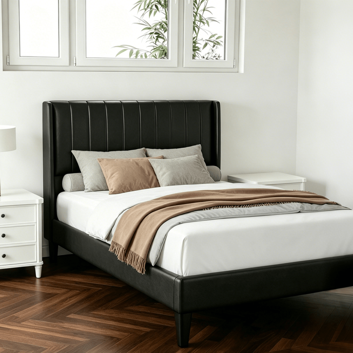 Bed Frames with Headboard, Fabric Upholstered Platform Bed with Wood Slats 500 lbs Support , Noise Free, No Box Spring Needed
