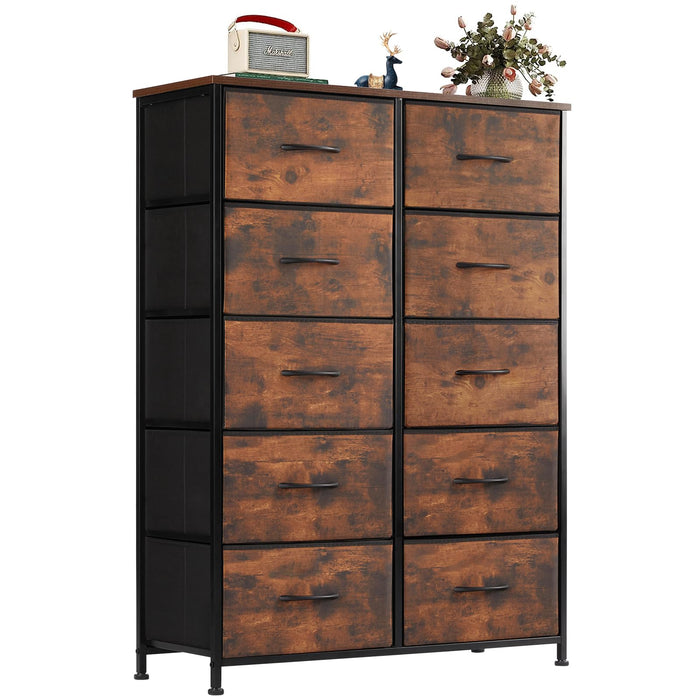 Simenmax 10 Drawer Dresser Organizer Storage Drawers, Chest of Drawers with Fabric Bin for Bedroom, Closet, Entryway,Brown