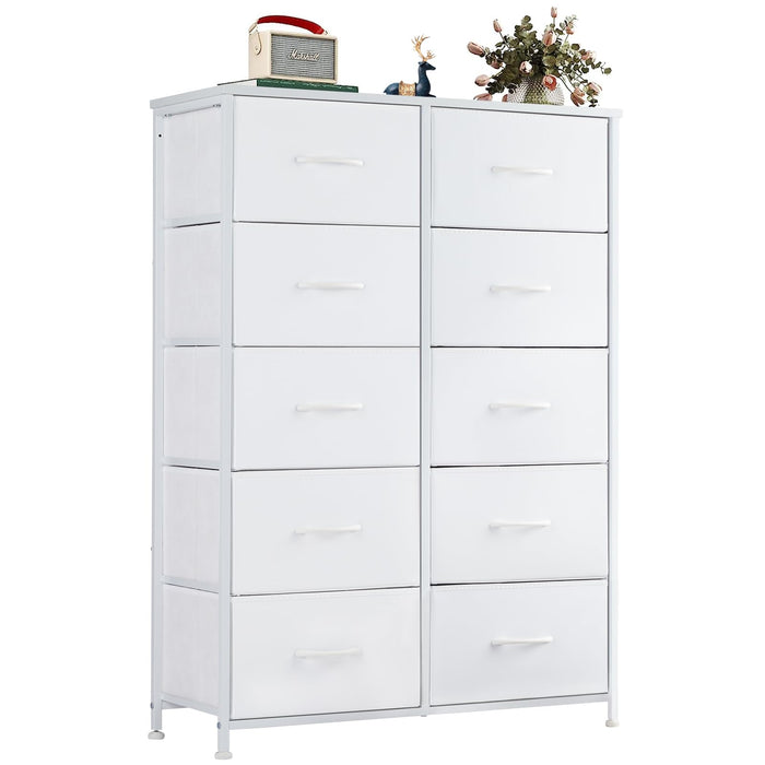 Simenmax 10 Drawer Dresser Organizer Storage Drawers, Chest of Drawers with Fabric Bin for Bedroom, Closet, Entryway,White