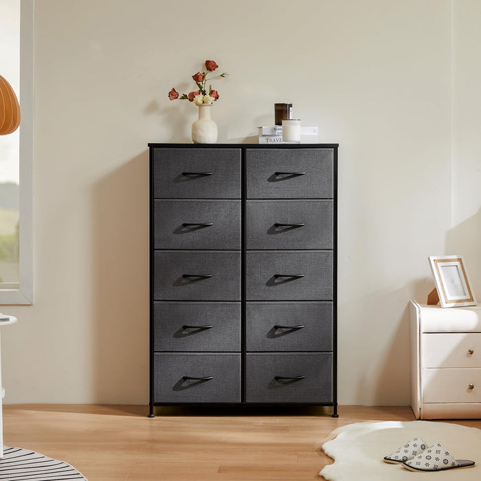 Bigleap 10 Drawer Dresser Organizer Storage Drawers, Chest of Drawers with Fabric Bin for Bedroom, Closet, Entryway,Gray