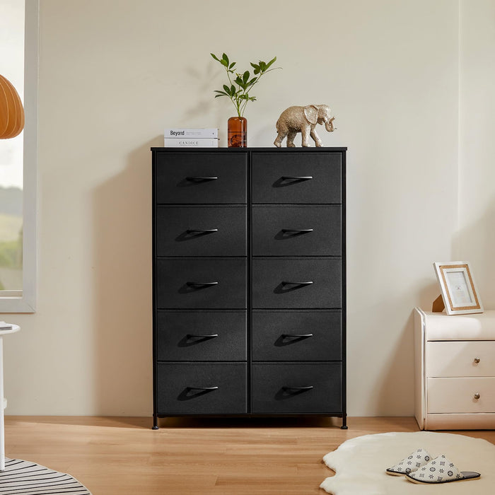 Simenmax 10 Drawer Dresser Organizer Storage Drawers, Chest of Drawers with Fabric Bin for Bedroom, Closet, Entryway,Black