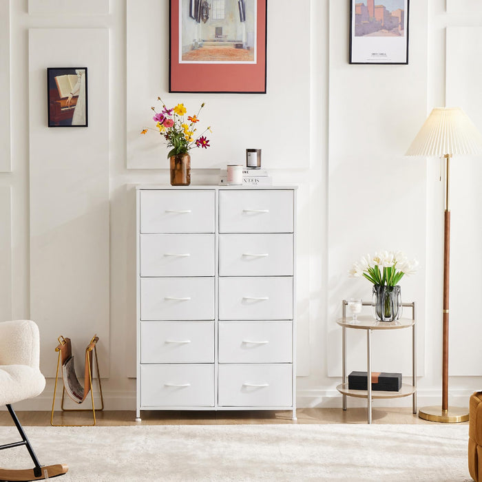 Bigleap 10 Drawer Dresser Organizer Storage Drawers, Chest of Drawers with Fabric Bin for Bedroom, Closet, Entryway,White