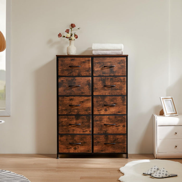 Simenmax 10 Drawer Dresser Organizer Storage Drawers, Chest of Drawers with Fabric Bin for Bedroom, Closet, Entryway,Brown
