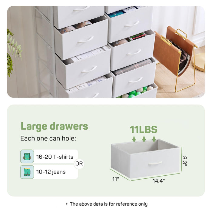 Simenmax 10 Drawer Dresser Organizer Storage Drawers, Chest of Drawers with Fabric Bin for Bedroom, Closet, Entryway,White
