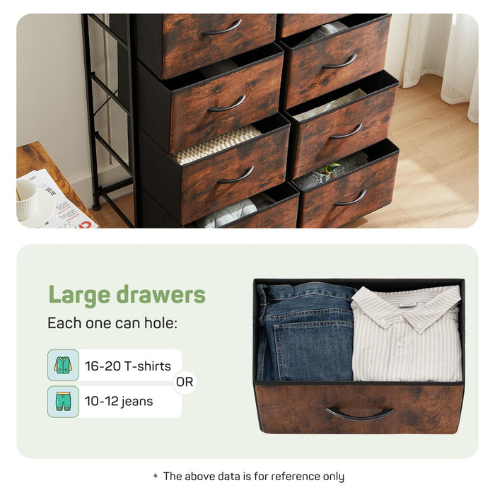Simenmax 10 Drawer Dresser Organizer Storage Drawers, Chest of Drawers with Fabric Bin for Bedroom, Closet, Entryway,Brown