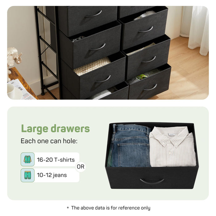 Simenmax 10 Drawer Dresser Organizer Storage Drawers, Chest of Drawers with Fabric Bin for Bedroom, Closet, Entryway,Black