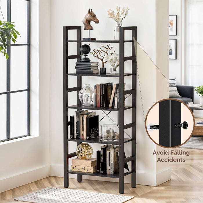 TINKLE WELL 5-Tier Modern Tall Bookshelf, Multi-Purpose Storage BookShelf for Home, Office, Garage, Industrial Corner, Organizer for Books, Movies, CDs and More